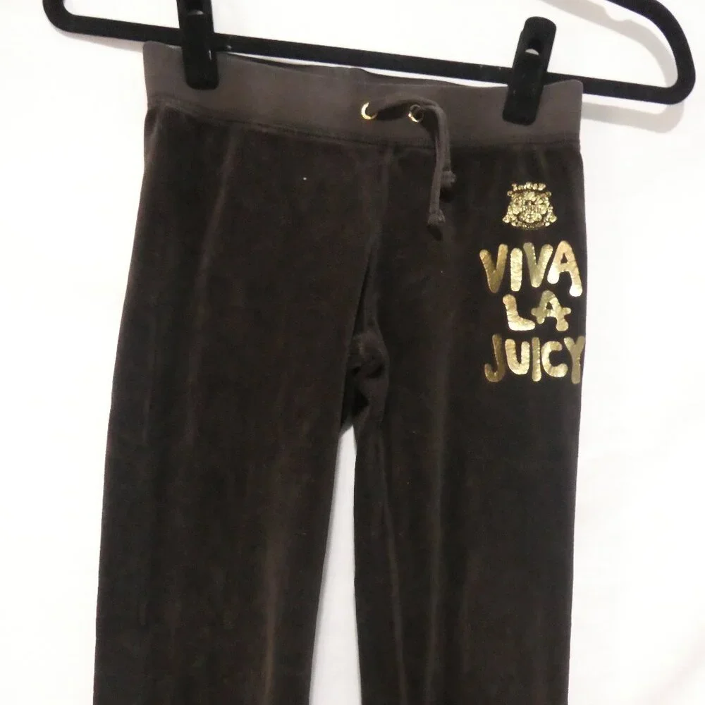 JUICY COUTURE | size 7 | Brown Soft Velour Gold Viva La Juicy Pants - Picture 6 of 16